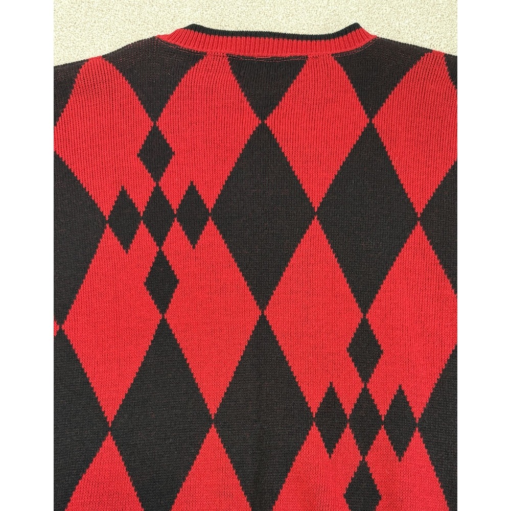 Vintage Sakura Sport MEDIUM Red Black Argyle Diamond Knit Pullover Sweater USA - Picture 5 of 6
